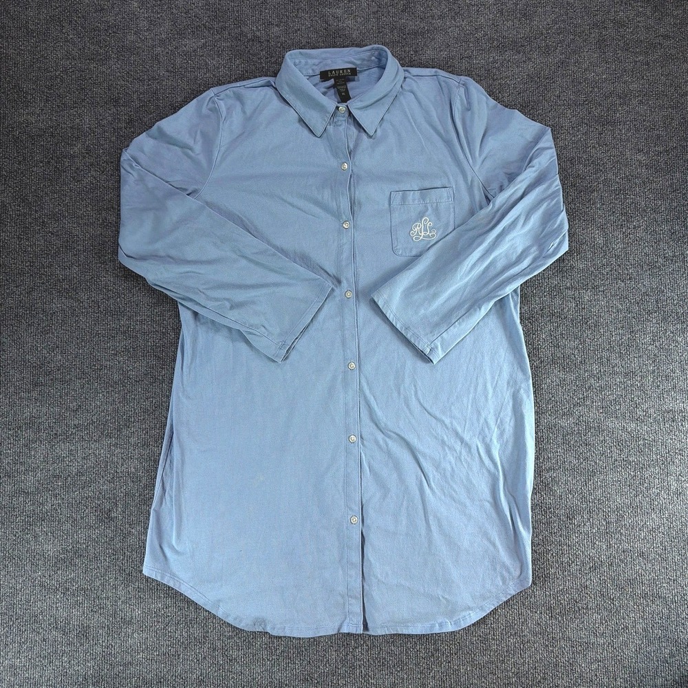 Lauren Ralph Lauren Womens Blue Knit‎ Button Front Sleep Shirt Nightgown XL